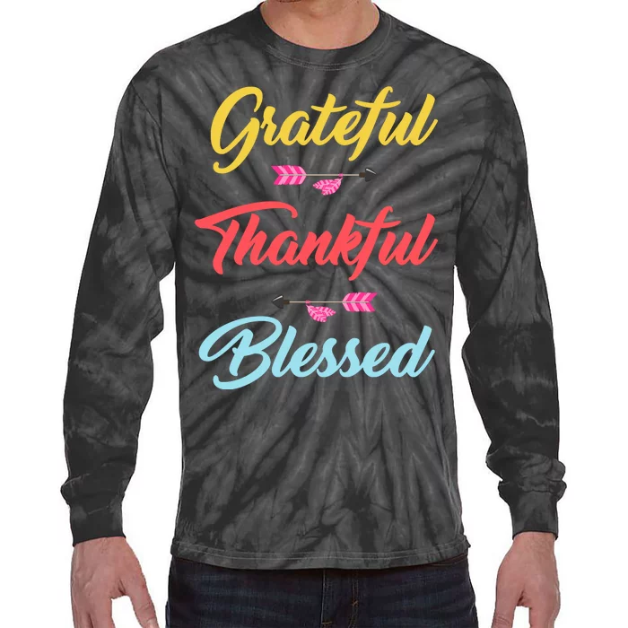 Grateful Thankful Blessed Tie-Dye Long Sleeve Shirt