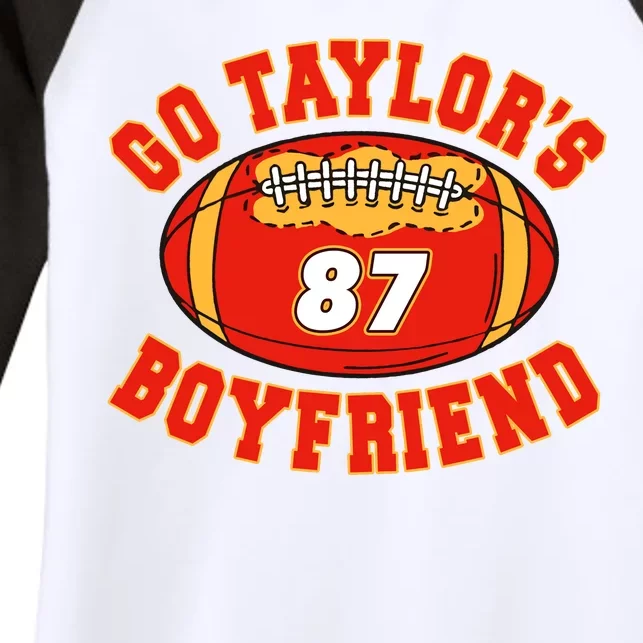 Go TaylorS Boyfriend I Just Here For Kelce Women's Tri-Blend 3/4-Sleeve Raglan Shirt