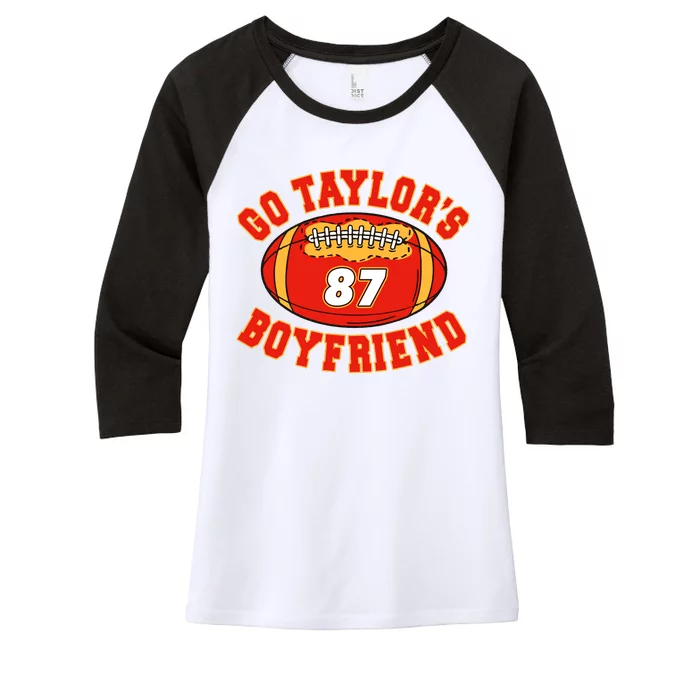 Go TaylorS Boyfriend I Just Here For Kelce Women's Tri-Blend 3/4-Sleeve Raglan Shirt