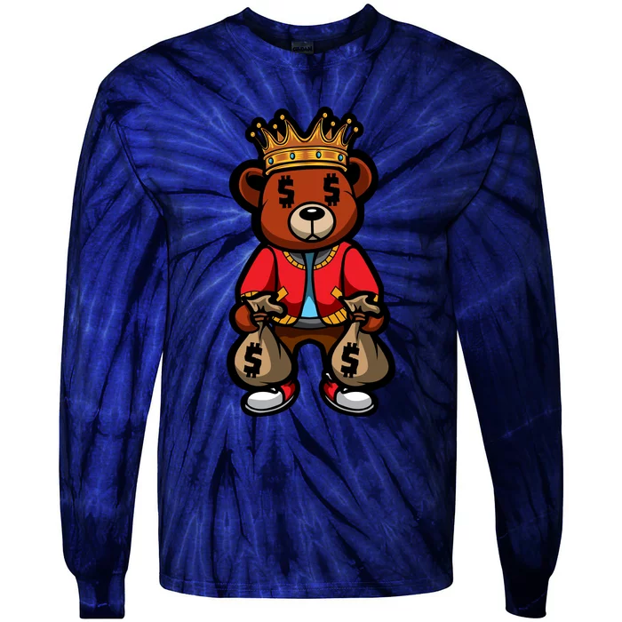 Gangster Teddy Bear King Money Bag Rich Savage Hip Hop Rap Rapper Cartoon  Tie-Dye Long Sleeve Shirt