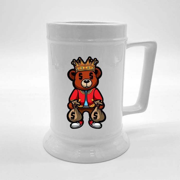 Gangster Teddy Bear King Money Bag Rich Savage Hip Hop Rap Rapper Cartoon Front & Back Beer Stein