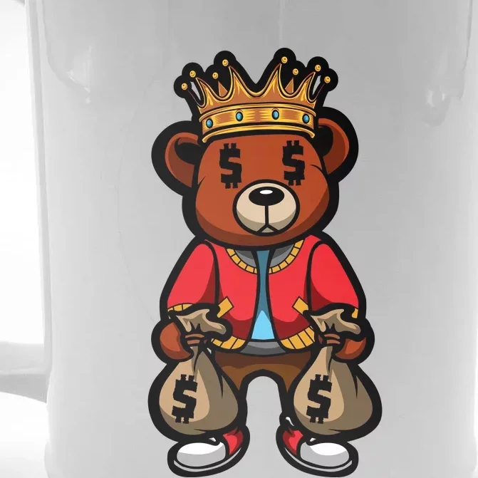 Gangster Teddy Bear King Money Bag Rich Savage Hip Hop Rap Rapper Cartoon Front & Back Beer Stein