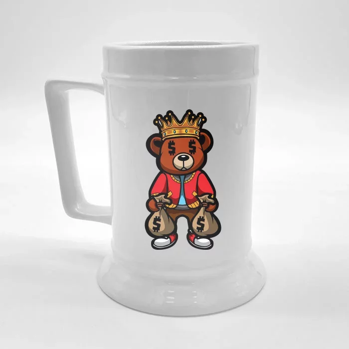 Gangster Teddy Bear King Money Bag Rich Savage Hip Hop Rap Rapper Cartoon Front & Back Beer Stein