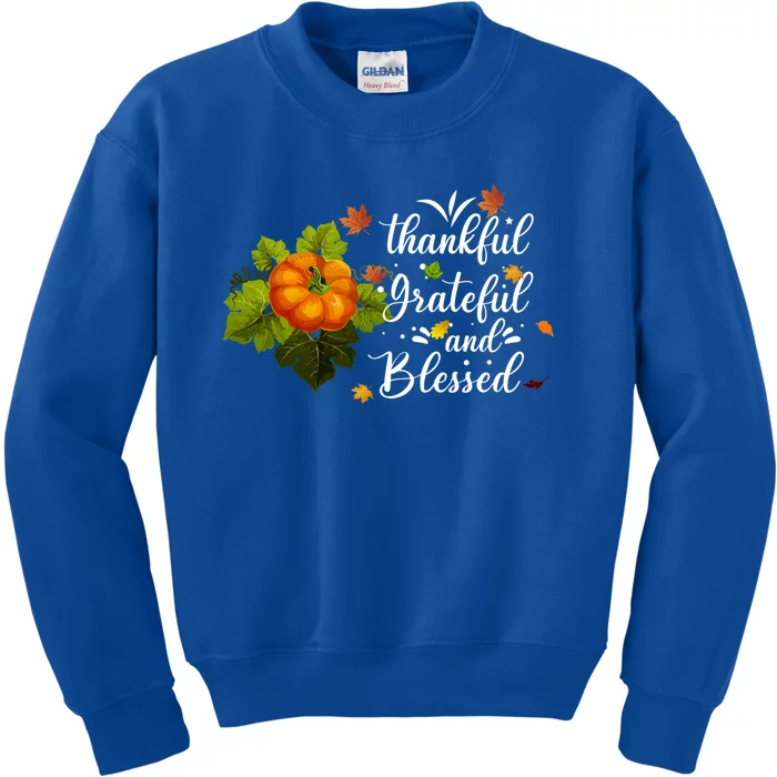 Grateful Thankful Blessed Plaid Leopard Pumpkin Thanksgiving Gift Kids Sweatshirt