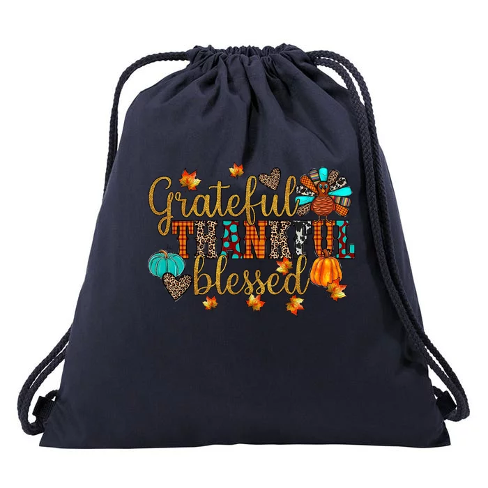 Grateful Thankful Blessed Thanksgiving Drawstring Bag