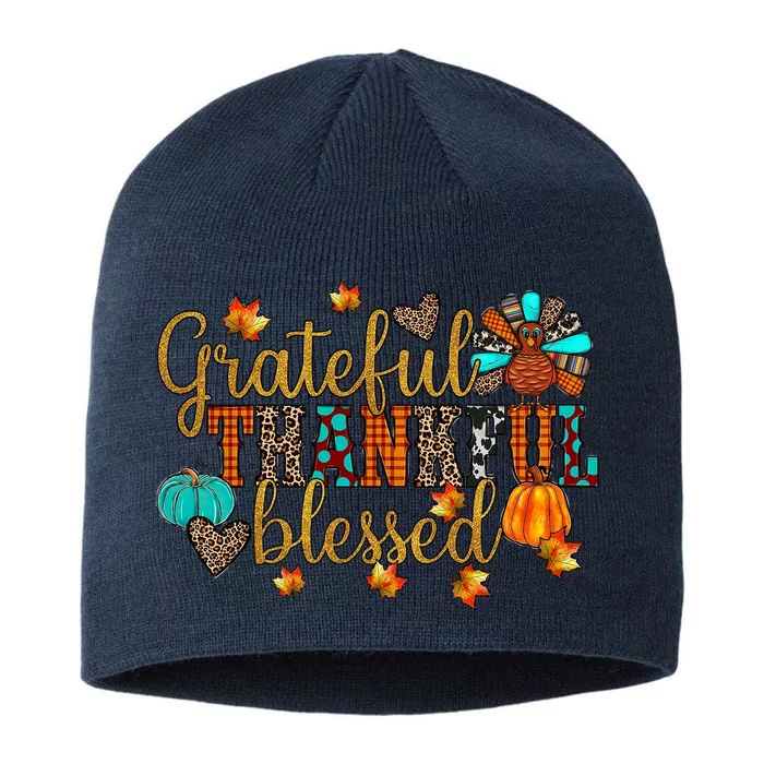 Grateful Thankful Blessed Thanksgiving 8 1/2in Sustainable Knit Beanie