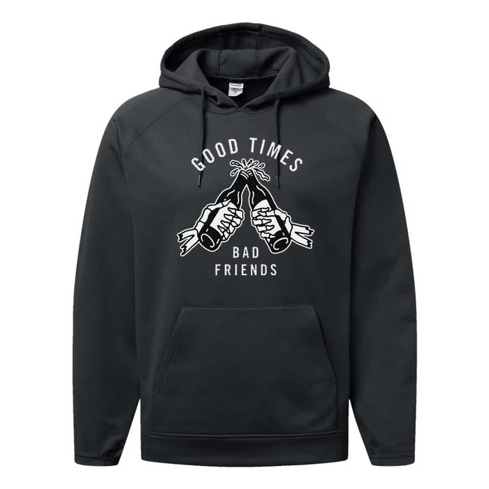 Good Times Bad Friends Beer Cheers Blackwork Performance Fleece Hoodie