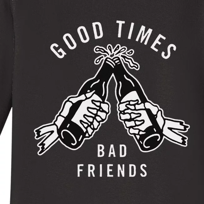 Good Times Bad Friends Beer Cheers Blackwork Baby Long Sleeve Bodysuit