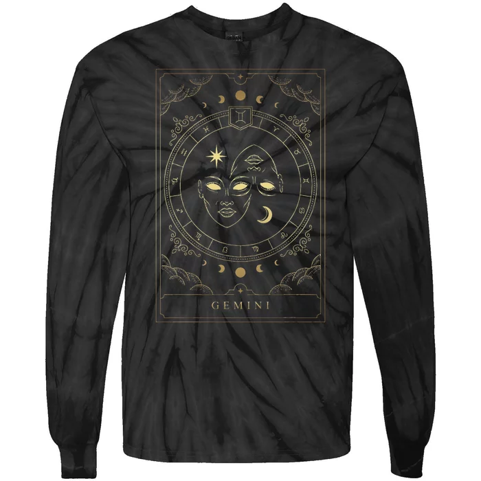 Gemini Tarot Card Zodiac Tie-Dye Long Sleeve Shirt