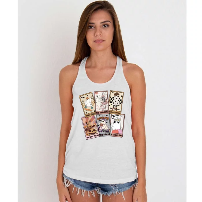 Ghost Tarot Card Halloween Women's Knotted Racerback Tank