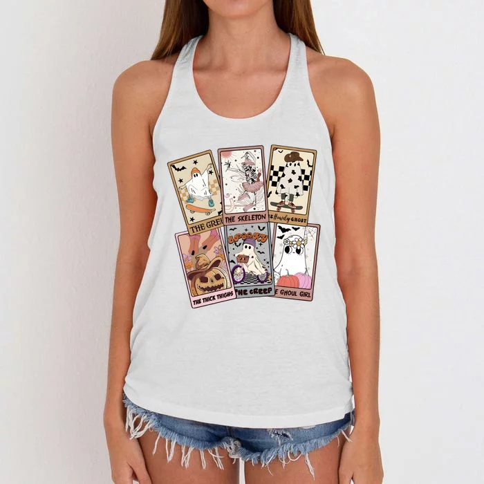 Ghost Tarot Card Halloween Women's Knotted Racerback Tank