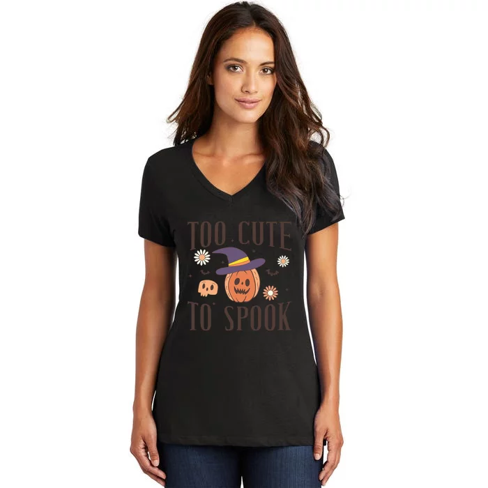 Groovy Too Cute To Spooky Funny Pumpkin Halloween For Women Men Gift Women's V-Neck T-Shirt