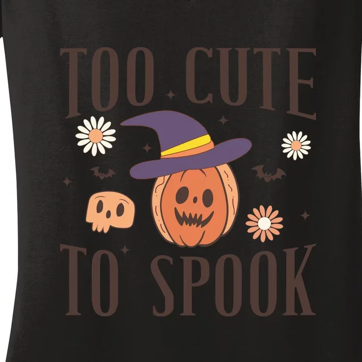 Groovy Too Cute To Spooky Funny Pumpkin Halloween For Women Men Gift Women's V-Neck T-Shirt