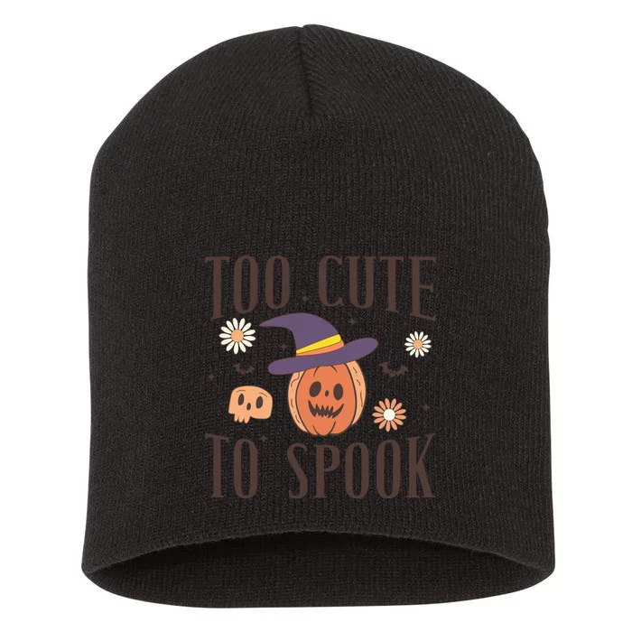 Groovy Too Cute To Spooky Funny Pumpkin Halloween For Women Men Gift Short Acrylic Beanie