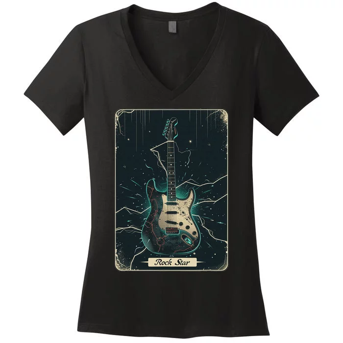 Guitar Tarot Card Musician Design Women's V-Neck T-Shirt