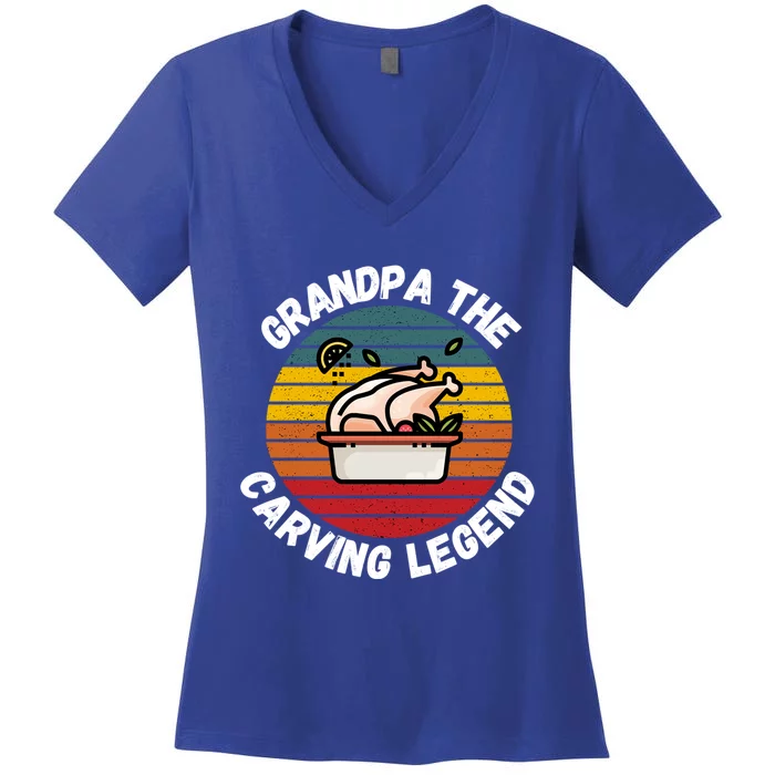 Grandpa The Carving Legend Funny Thanksgiving Family Costume Gift Women's V-Neck T-Shirt