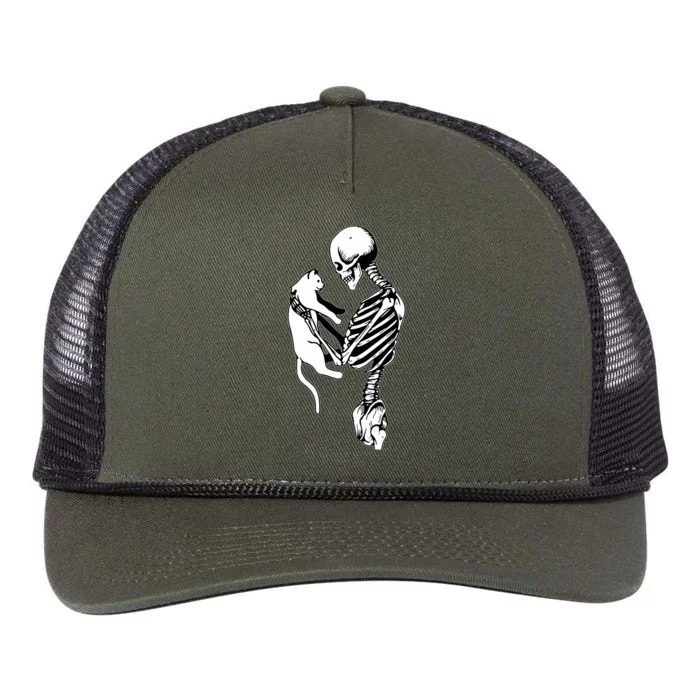 Grab This Cute Skeleton Holding Cat Gift For Your Cat Gift Retro Rope Trucker Hat Cap