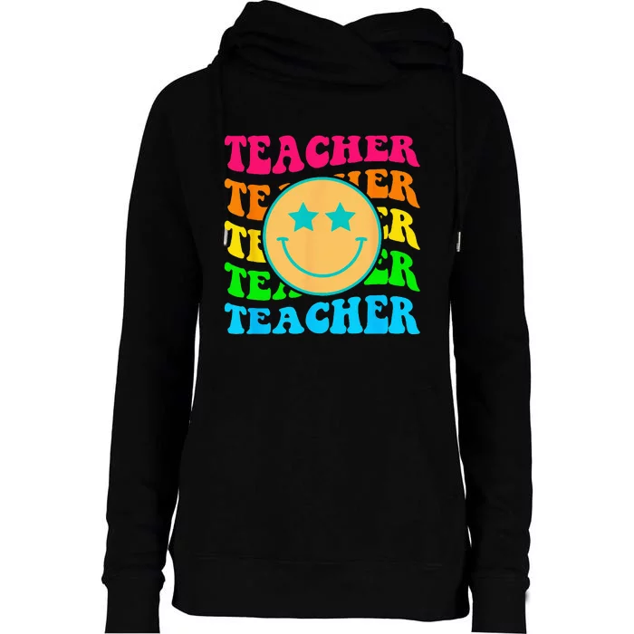 Groovy Teacher Colorful Elementary School Teachers Women Womens Funnel Neck Pullover Hood