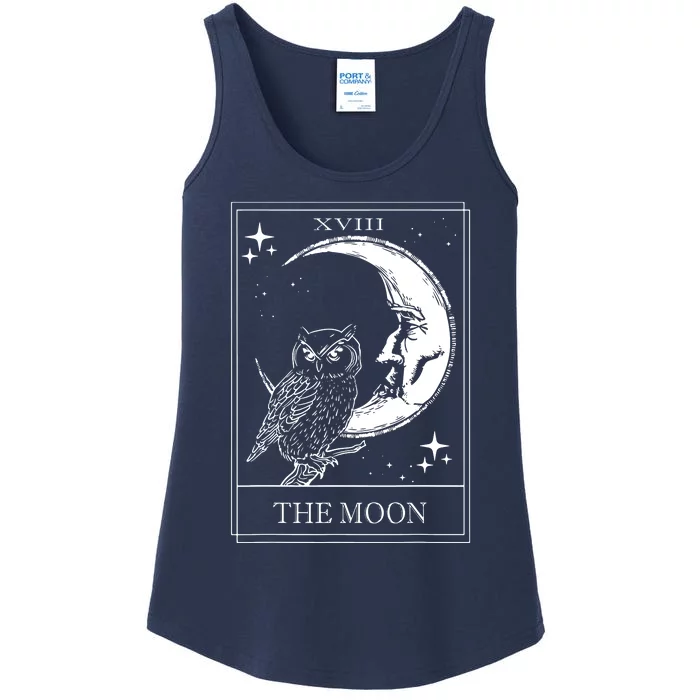 Goth Tarot Card Crescent Moon XVIII 18 With Stars And Owl Ladies Essential Tank