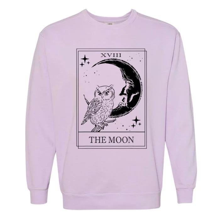 Goth Tarot Card Crescent Moon XVIII 18 With Stars And Owl Garment-Dyed Sweatshirt