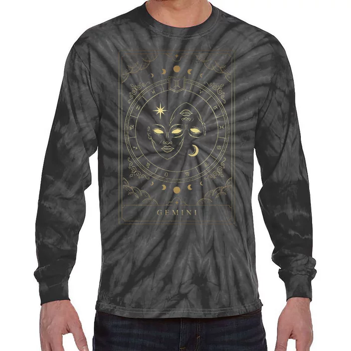 Gemini Tarot Card Zodiac Tie-Dye Long Sleeve Shirt