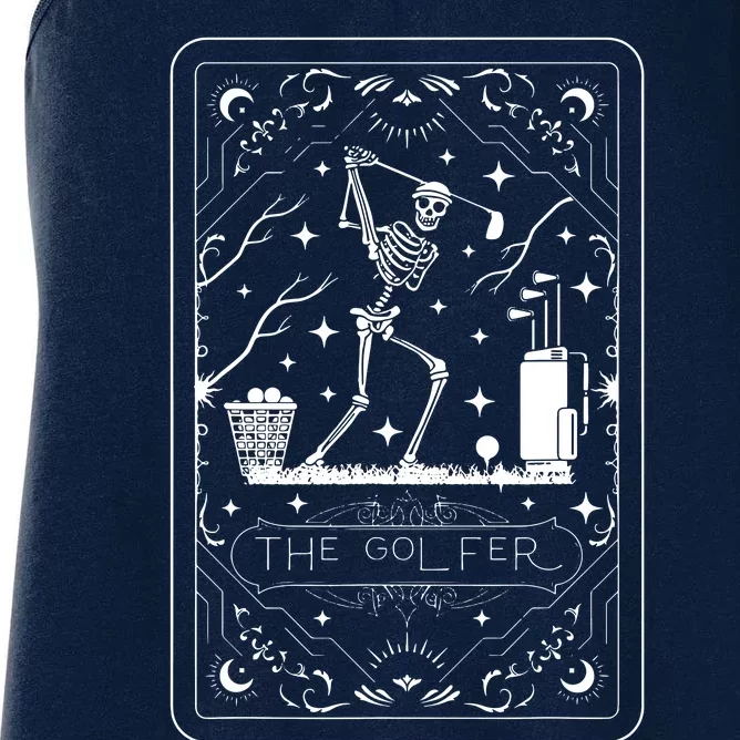 Golfer Tarot Card Celestial Skeleton Golf Player Golfing Women's Racerback Tank