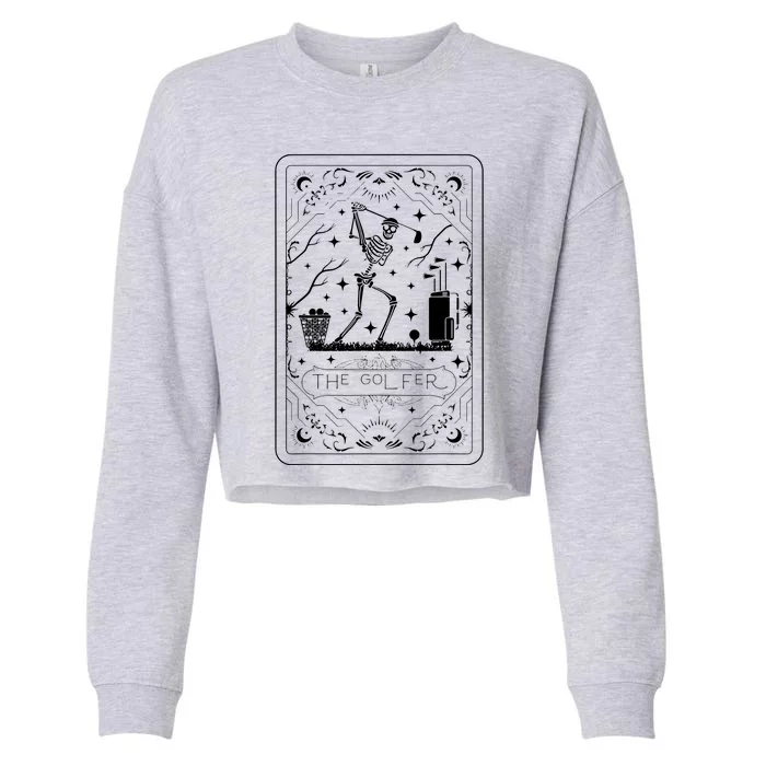 Golfer Tarot Card Celestial Skeleton Golf Player Golfing Cropped Pullover Crew