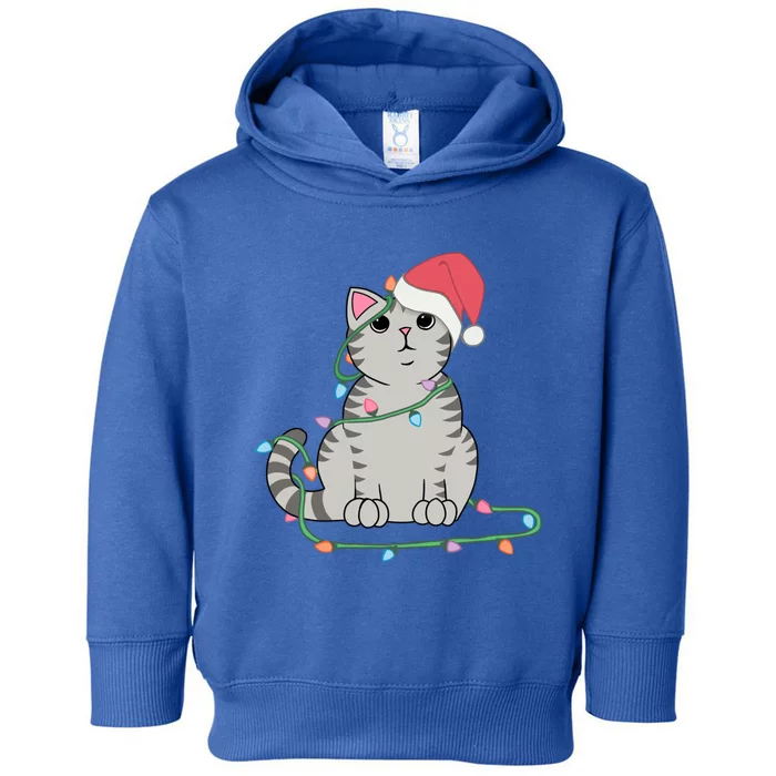 Gray Tabby Cat Christmas Lights Funny Cat Lover Xmas Hat Gift Toddler Hoodie