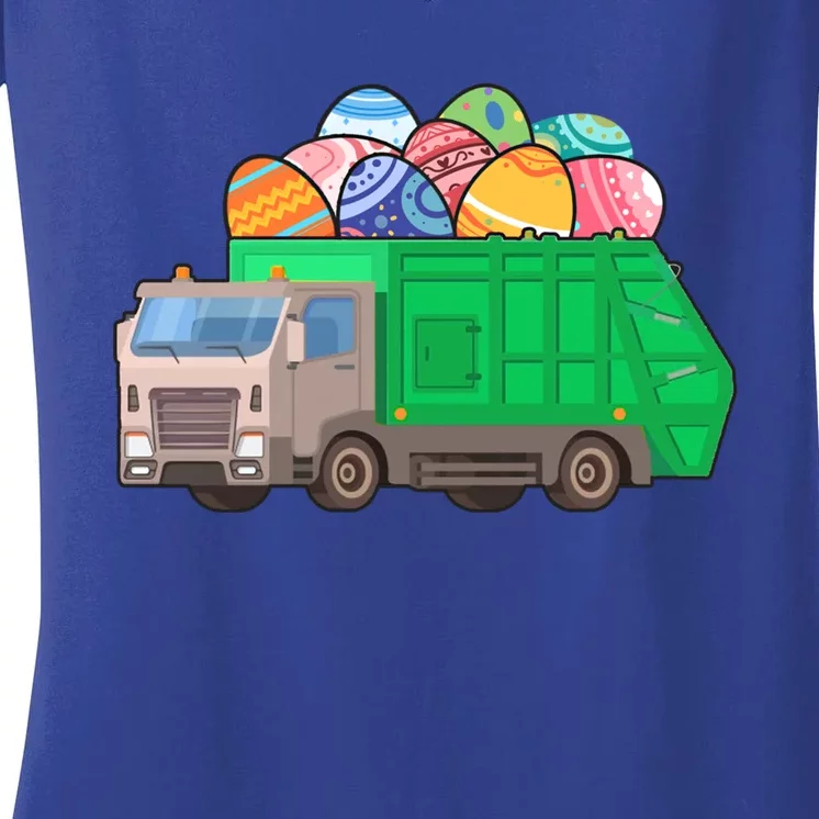 Garbage Truck Carrying Easter Egg Happy Easter Garbage Truck Gift Women's V-Neck T-Shirt