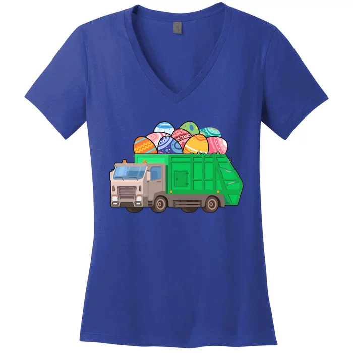 Garbage Truck Carrying Easter Egg Happy Easter Garbage Truck Gift Women's V-Neck T-Shirt