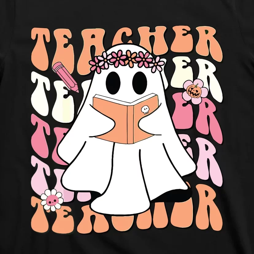 Groovy Teacher Cute Ghost Teaching Halloween Spooky Season T-Shirt