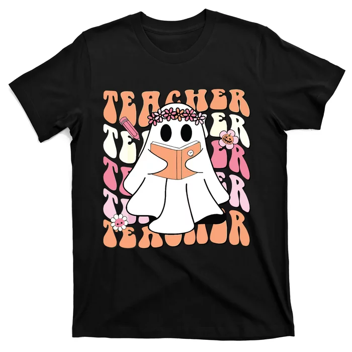 Groovy Teacher Cute Ghost Teaching Halloween Spooky Season T-Shirt