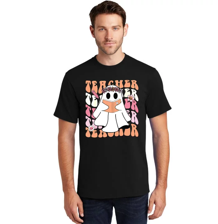 Groovy Teacher Cute Ghost Teaching Halloween Spooky Season Tall T-Shirt