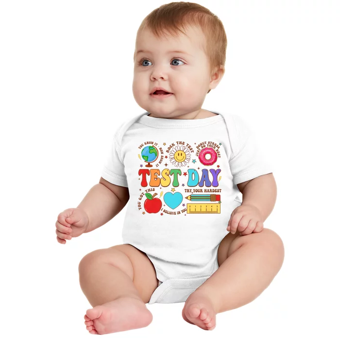 Groovy Testing Day Motivational Quotes Students Teachers Baby Bodysuit