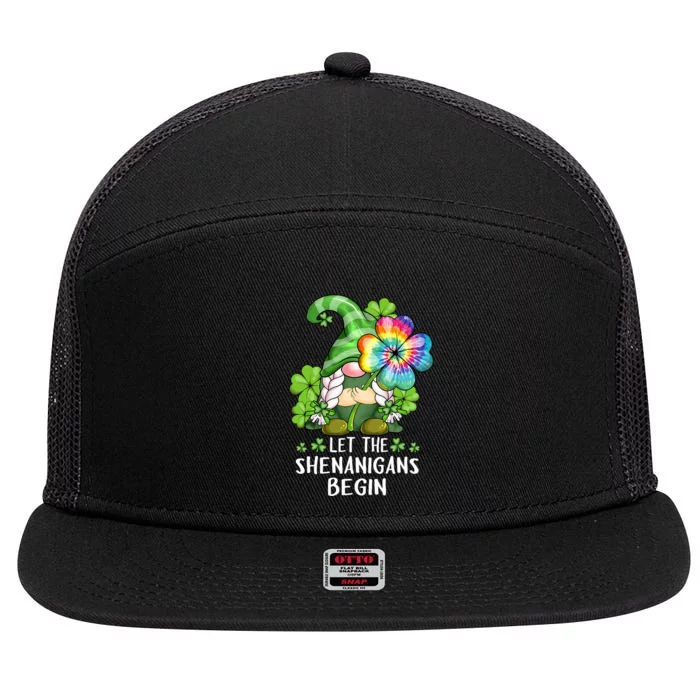 Gnome Tie Dye Shamrock Let Shenanigans Begin St Patricks Day 7 Panel Mesh Trucker Snapback Hat