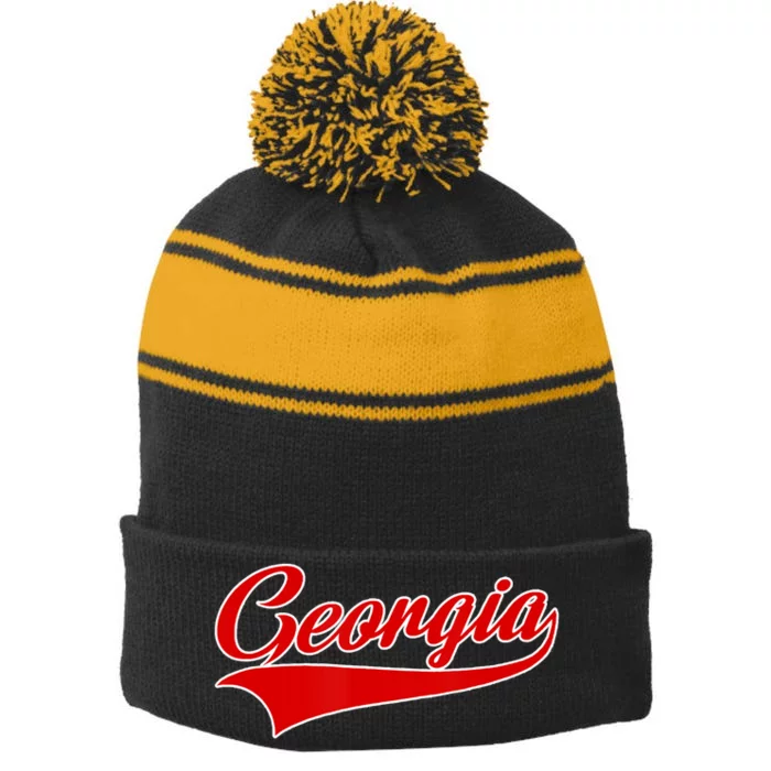 Georgia Throwback Design Stripe Pom Pom Beanie