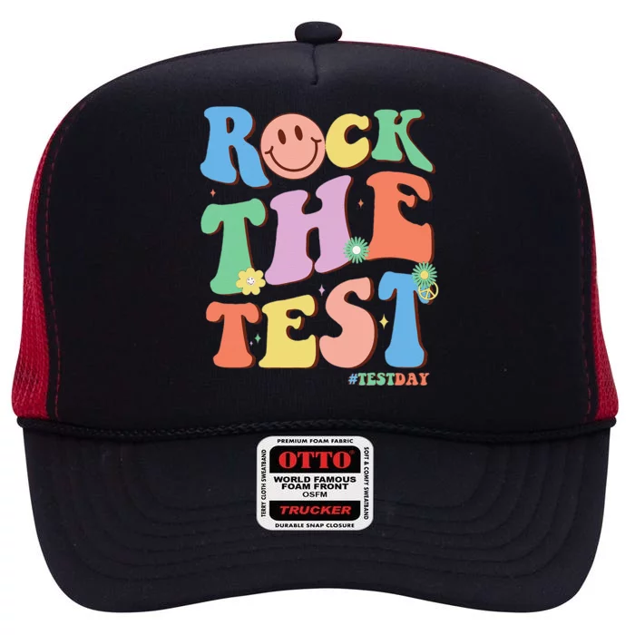 Groovy Test Day Teacher Testing Day Exam End Of Year High Crown Mesh Trucker Hat