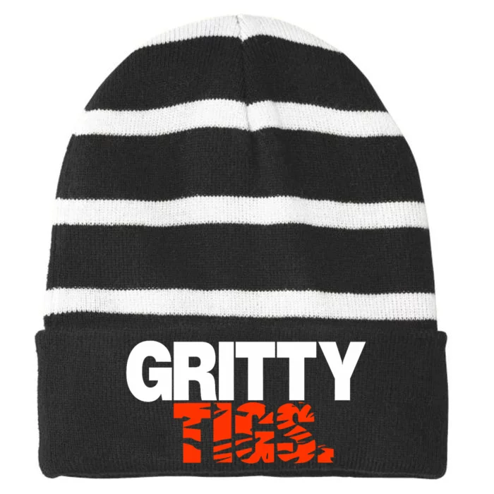 Gritty Tigs Detroit Baseball Striped Beanie with Solid Band