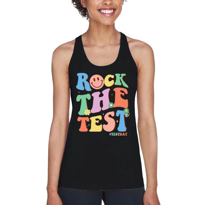 Groovy Test Day Teacher Testing Day Exam End of Year Women's Racerback Tank