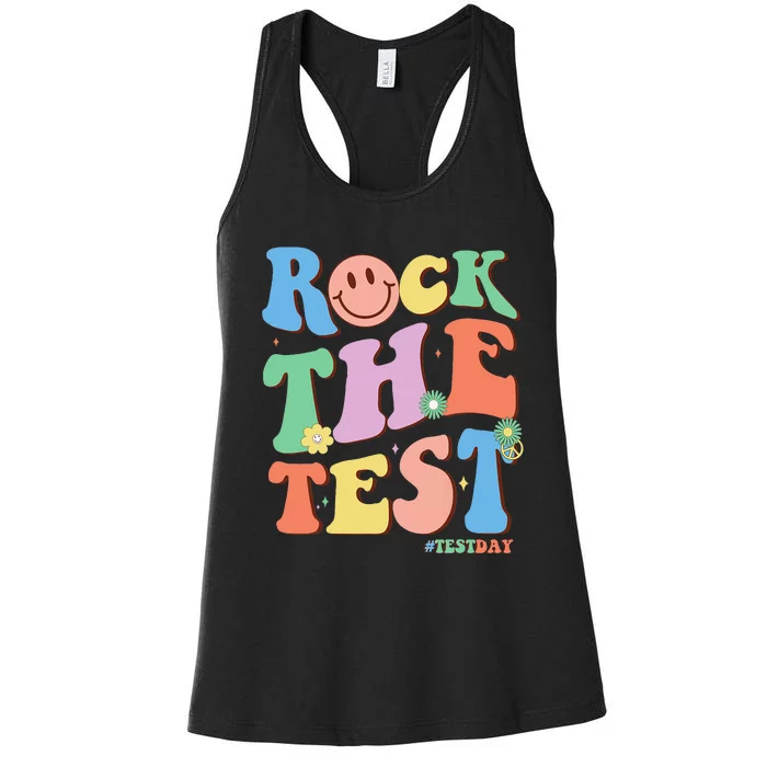 Groovy Test Day Teacher Testing Day Exam End of Year Women's Racerback Tank