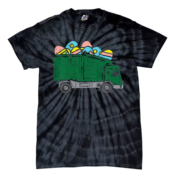 Garbage Truck Eggs Cute Easter Day Egg Hunting Tie-Dye T-Shirt