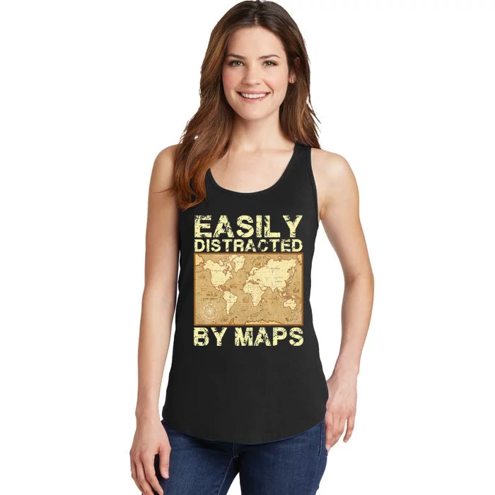 Geography Teacher Easily Distracted By Maps Ladies Essential Tank