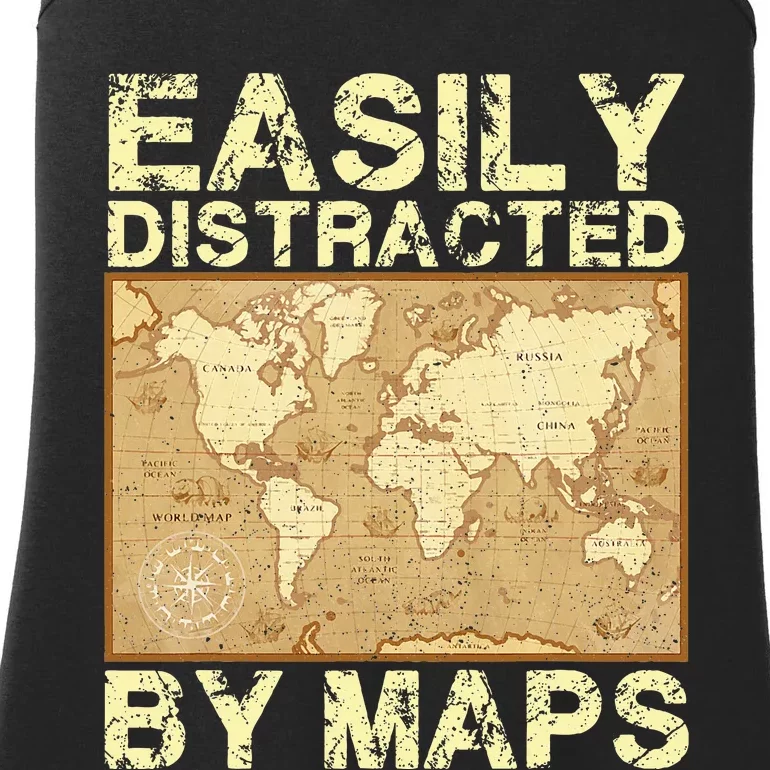 Geography Teacher Easily Distracted By Maps Ladies Essential Tank