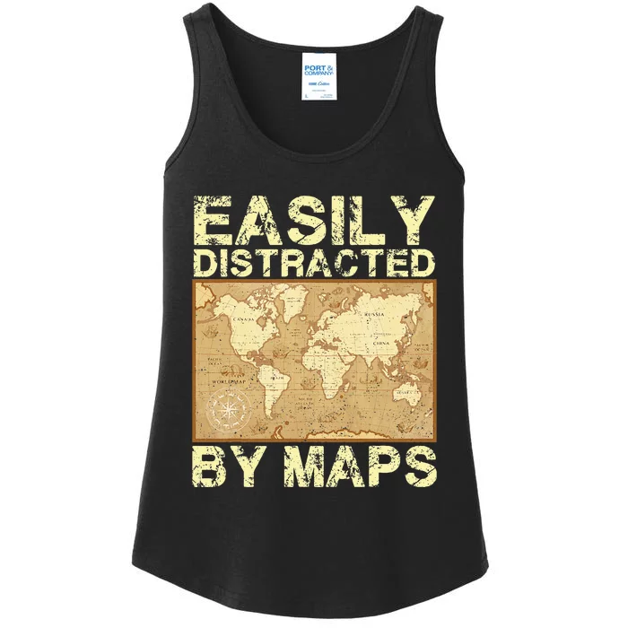 Geography Teacher Easily Distracted By Maps Ladies Essential Tank