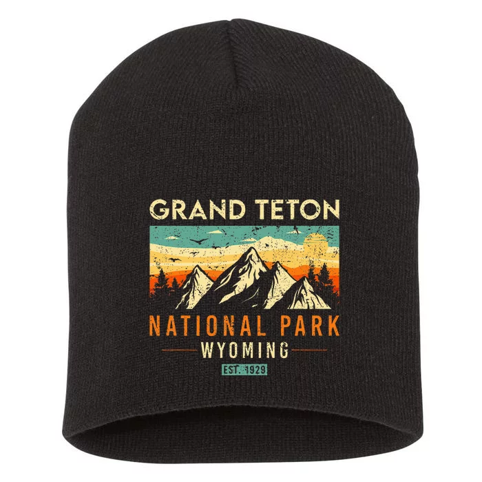 Grand Teton Est 1929 Wyoming National Park Short Acrylic Beanie