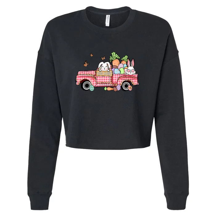 Garbage Truck Easter Bunny Egg Hunt Easter Day Cropped Pullover Crew