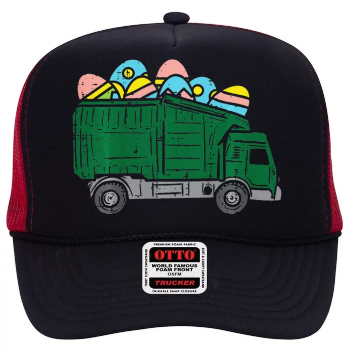 Garbage Truck Eggs Cute Easter Day Egg Hunting High Crown Mesh Trucker Hat