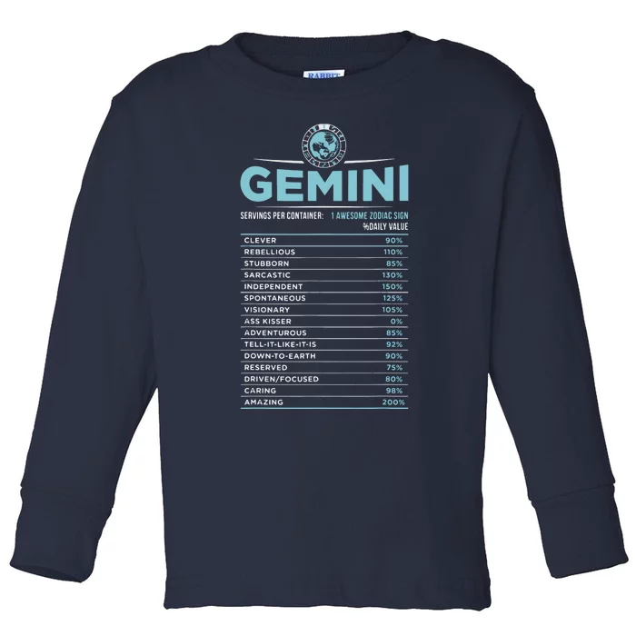 Gemini Traits Facts Horoscope Zodiac Astrological Sign Toddler Long Sleeve Shirt