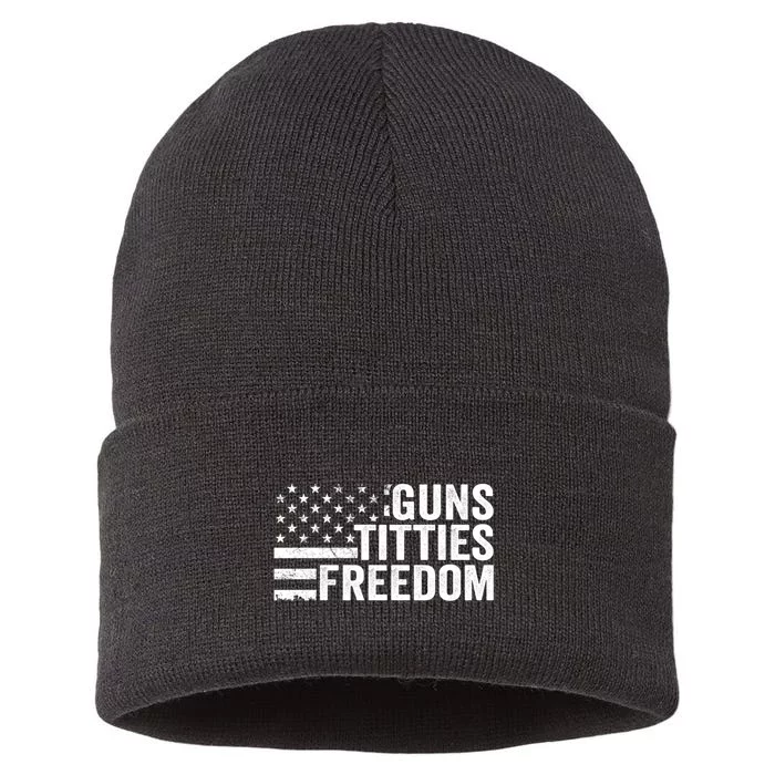 Guns Titties & Freedom Mens Funny Drinking Usa Flag Pullover Hoodie Sustainable Knit Beanie