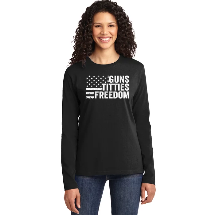 Guns Titties & Freedom Mens Funny Drinking Usa Flag Pullover Hoodie Ladies Long Sleeve Shirt